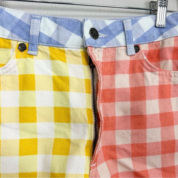 Farm Rio Gingham High Rise Shorts Size Small Red Blue Yellow Denim Cut Off - Picture 9 of 12